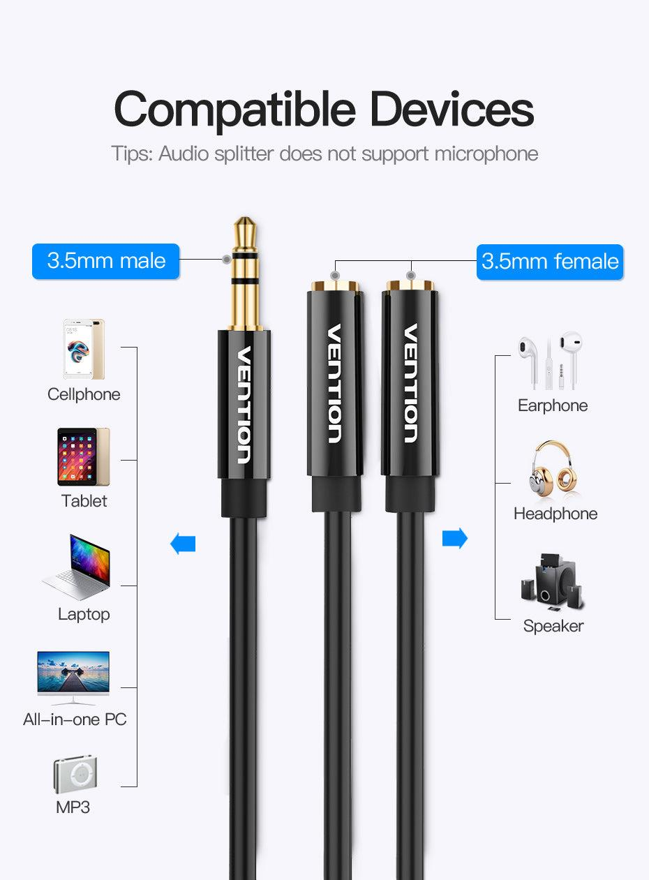 Vention BBSBY TRS 3.5mm Male to Dual 3.5mm Female 0.3-Meter ABS Type Gold Plated view 4