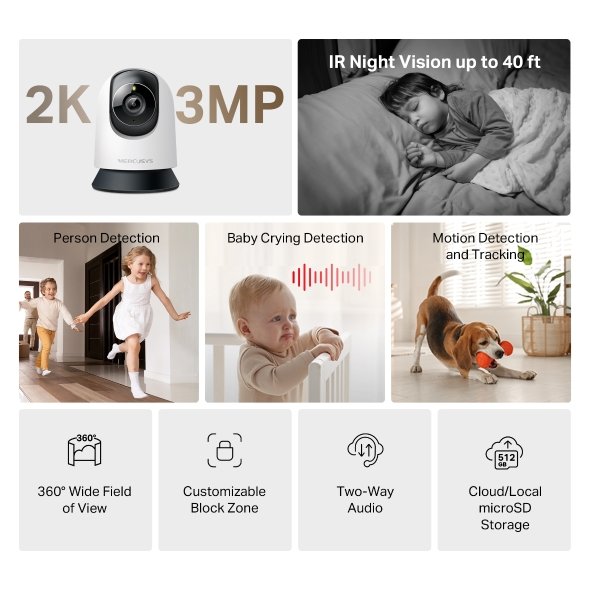 Mercusys MC210 Pan/Tilt 2K 1440P Home Security Wi-Fi Camera view 2