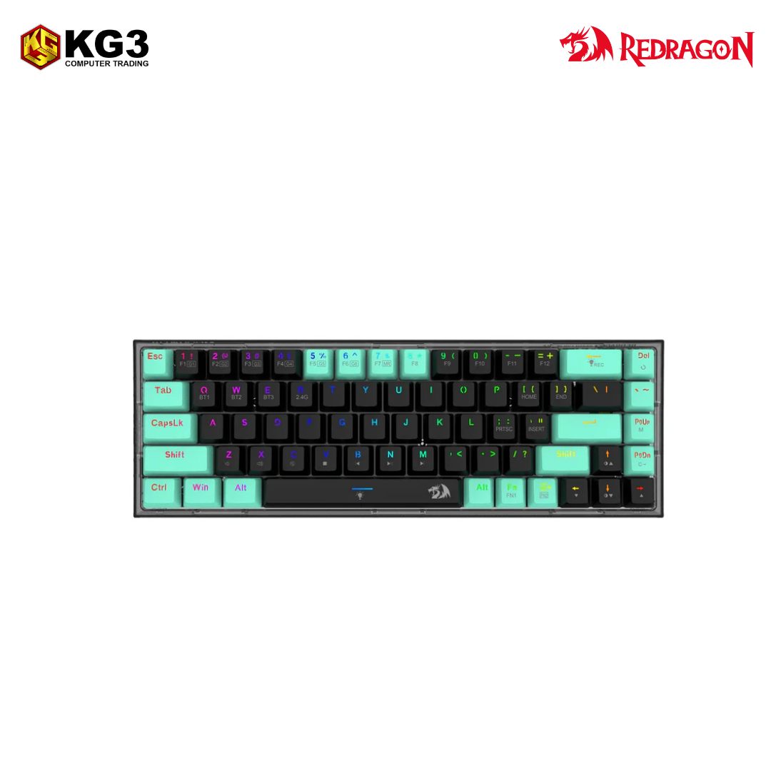 Redragon Castor Pro Wired/2.4G/BT 68-Keys RGB Gaming Keyboard - Yellow Switch (Black/Green) (K631RGB-PRO-BG)